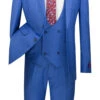 Slim Fit Suit 3 Piece With Double Breasted Vest Glen Plaid In Blue -Suit Gold Style Shop SV2W 5 BLU S