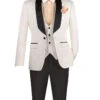 Slim Fit Tuxedo 3 Piece With Jacquard Pattern In White -Suit Gold Style Shop TVSJ 1 WHITE BASE POCKETSQUARE JPG