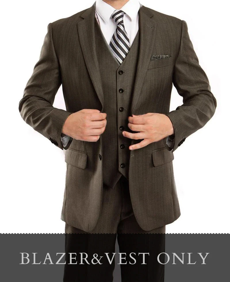 (38S Blazer Vest) Charcoal Brown Modern Fit Blazer 2 Button With Vest 3 (38S Blazer Vest) Charcoal Brown Modern Fit Blazer 2 Button With Vest