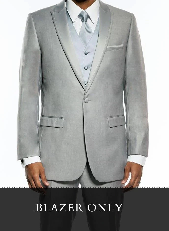 (36R Blazer) Light Gray Slim Fit Blazer With Satin Peak Lapel 3 (36R Blazer) Light Gray Slim Fit Blazer With Satin Peak Lapel