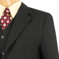 Mont Blanc Collection - Regular Fit Suit 3 Button 3 Piece In Black -Suit Gold Style Shop V 3PP BLACK 3