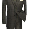 Atrani Collection - Regular Fit Windowpane Suit 3 Piece In Brownish Olive 2 Atrani Collection - Regular Fit Windowpane Suit 3 Piece In Brownish Olive -Suit Gold Style Shop V2RW 12 OLIVE