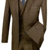 Venetian Collection - Taupe Regular Fit Glen Plaid 2 Button 3 Piece Suit -Suit Gold Style Shop V2RW 13 TPs