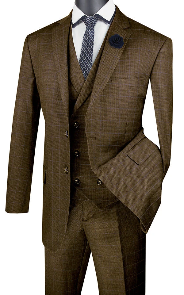 Venetian Collection - Taupe Regular Fit Glen Plaid 2 Button 3 Piece Suit 3 Venetian Collection - Taupe Regular Fit Glen Plaid 2 Button 3 Piece Suit