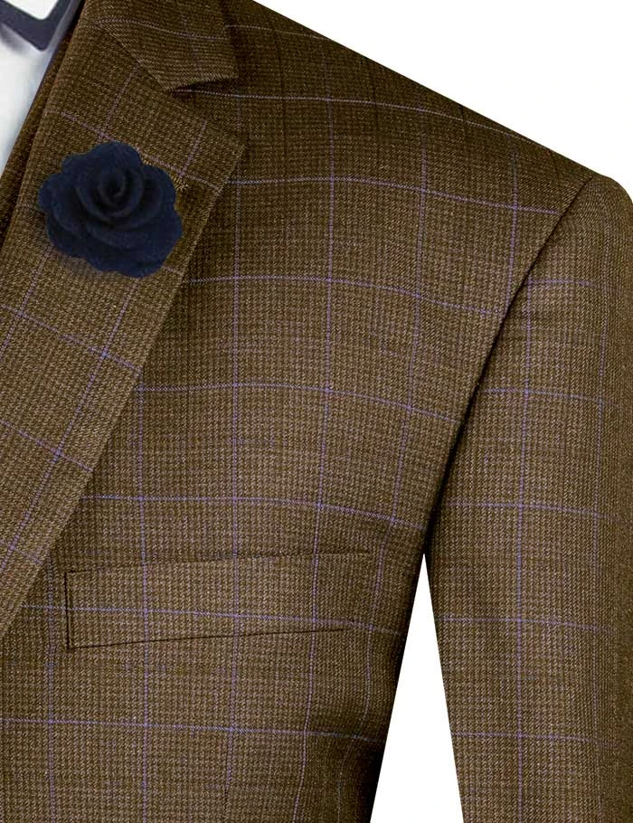 Venetian Collection - Taupe Regular Fit Glen Plaid 2 Button 3 Piece Suit 4 Venetian Collection - Taupe Regular Fit Glen Plaid 2 Button 3 Piece Suit - Image 2