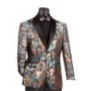 Teal Modern Fit Paisley Pattern Jacquard Fabric Jacket With Bow Tie -Suit Gold Style Shop bm 3 teal