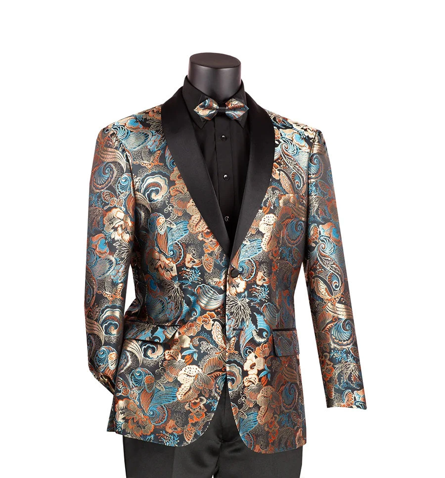 Teal Modern Fit Paisley Pattern Jacquard Fabric Jacket With Bow Tie 2 Teal Modern Fit Paisley Pattern Jacquard Fabric Jacket With Bow Tie