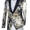 (S) Slim Fit Blazer Jacquard Print 2 Button With Shawl Lapel -Suit Gold Style Shop bsf 16 ecru