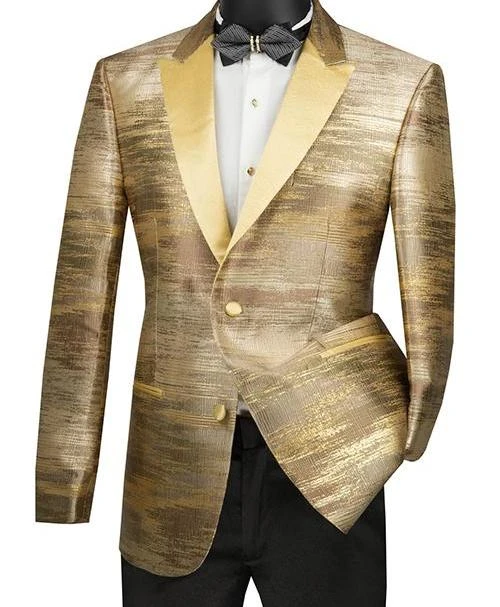 Gold Slim Fit Jacket Peak Lapel With Metallic Pattern 3 Gold Slim Fit Jacket Peak Lapel With Metallic Pattern