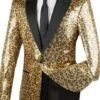 Regular Fit Gold Sequins Party Jacket With Trim Leopard Pattern -Suit Gold Style Shop bsq 2