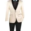 Champagne Beige Slim Fit Blazer Stretch Sateen 1 Button With Narrow Shawl Lapel -Suit Gold Style Shop bst 1 chabe