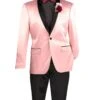 Pink Slim Fit Blazer Stretch Sateen 1 Button With Narrow Shawl Lapel -Suit Gold Style Shop bst 1 pink