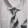 French Cuff Regular Fit Shirt In Gray With Tie, Cuff Links And Handkerchief -Suit Gold Style Shop dn82m grey