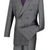 Alexander Collection - Gray Double Breasted 2 Piece Suit Regular Fit Glen Plaid
