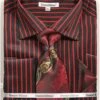 French Cuff Regular Fit Shirt Set Bold Stripe Black/Red With Tie, Cuff Links And Hanky -Suit Gold Style Shop ds3793p2 black red