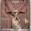 French Cuff Regular Fit Shirt Set Bold Stripe Brown With Tie, Cuff Links And Hanky -Suit Gold Style Shop ds3793p2 brown