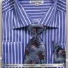 French Cuff Regular Fit Shirt Set Bold Stripe Royal Blue With Tie, Cuff Links And Hanky -Suit Gold Style Shop ds3793p2 royal