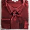 Burgundy Metallic Velvet Dress Shirt Set French Cuff -Suit Gold Style Shop ds3808p2 burgundy