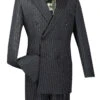 Rockefeller Collection - Double Breasted Stripe Suit Charcoal Regular Fit 2 Piece