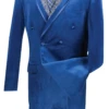 Caesar Collection - Velvet Navy Double Breasted Suit Regular Fit 2 Piece -Suit Gold Style Shop f2dg 1 blue