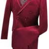 Caesar Collection - Velvet Burgundy Double Breasted Suit Regular Fit 2 Piece -Suit Gold Style Shop f2dg 1 burgundy