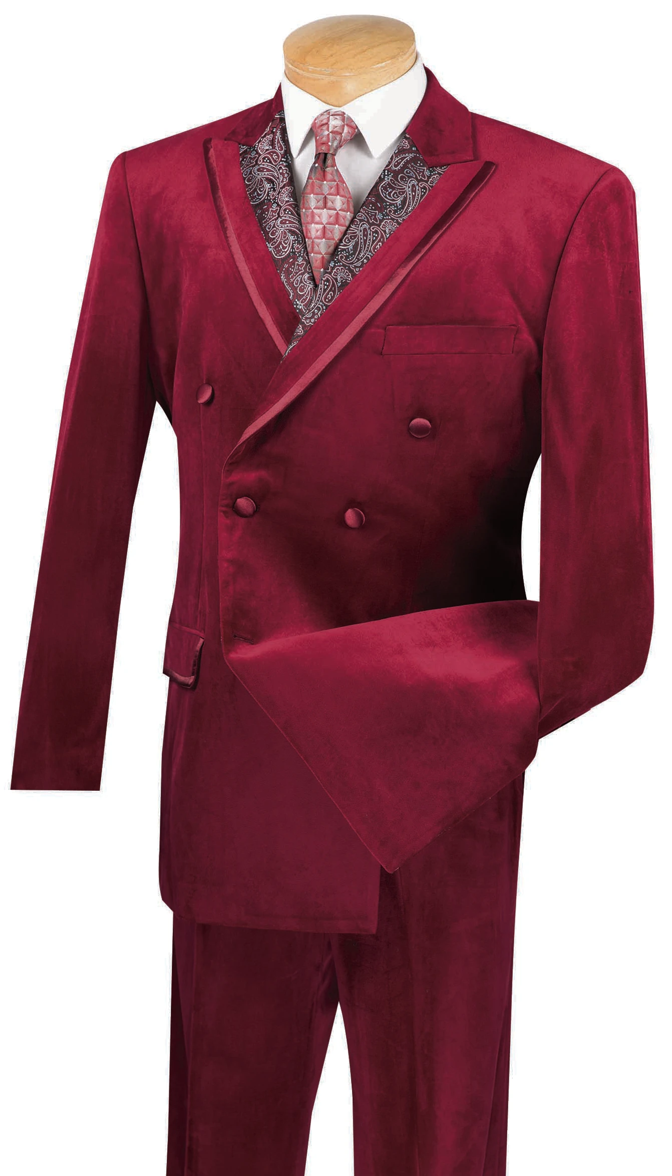 Caesar Collection - Velvet Burgundy Double Breasted Suit Regular Fit 2 Piece 3 Caesar Collection - Velvet Burgundy Double Breasted Suit Regular Fit 2 Piece