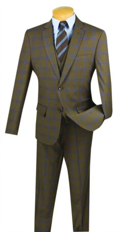 Monopoly Collection - 2 Buttons 3 Piece Suit Slim Fit Glen Plaid Taupe