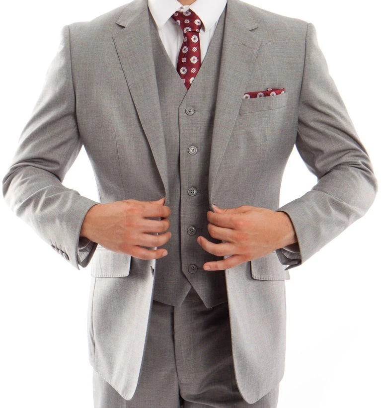 Arezzo Collection - 100% Wool Suit Modern Fit Italian Style 3 Piece In Gray 3 Arezzo Collection - 100% Wool Suit Modern Fit Italian Style 3 Piece In Gray