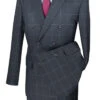 Naples Collection - Gray Modern Fit Double Breasted Windowpane Peak Lapel 2 Piece Suit -Suit Gold Style Shop mdw 1 gray b2df22b9 9585 42d3 b7d2 9469d418273d