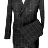 Naples Collection - Black Modern Fit Double Breasted Windowpane Peak Lapel 2 Piece Suit -Suit Gold Style Shop mdw 1 black