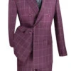 Naples Collection - Wine Modern Fit Double Breasted Windowpane Peak Lapel 2 Piece Suit -Suit Gold Style Shop mdw 1 wine s