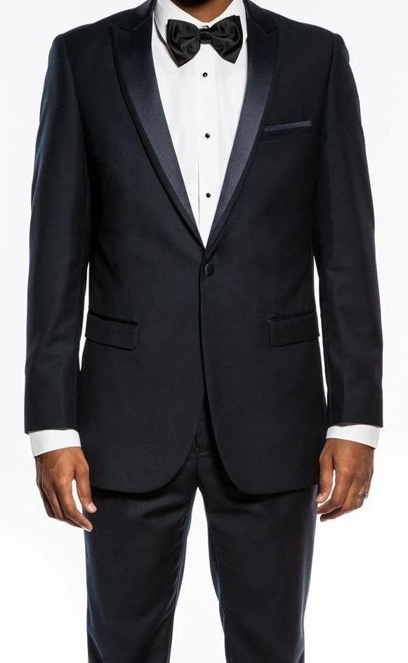 Navy Slim Fit 2 Piece Tuxedo With Satin Peak Lapel 3 Navy Slim Fit 2 Piece Tuxedo With Satin Peak Lapel
