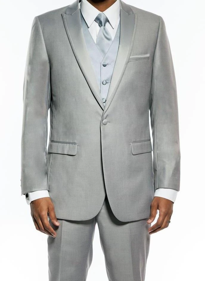 Light Gray Slim Fit 2 Piece Tuxedo With Satin Peak Lapel 3 Light Gray Slim Fit 2 Piece Tuxedo With Satin Peak Lapel