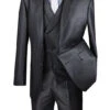 Black Modern Fit Shiny Sharkskin 2 Button 3 Piece Suit -Suit Gold Style Shop mv2r 1 black s