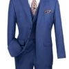 Blue Modern Fit 3 Piece Suit With Vest And Elastic Waist Band Pants