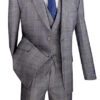 Gray Modern Fit Glen Plaid 2 Button Peak Lapel 3 Piece Suit -Suit Gold Style Shop mv2w 1 gray s