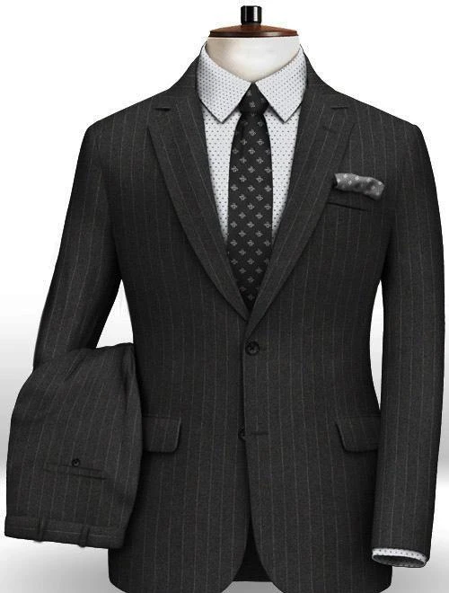 Men's Modern Fit Wool Suit Pinstripe Dark Gray 3 Men's Modern Fit Wool Suit Pinstripe Dark Gray