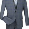 Monopoly Collection - 2 Buttons 3 Piece Suit Slim Fit Glen Plaid Gray -Suit Gold Style Shop pic886