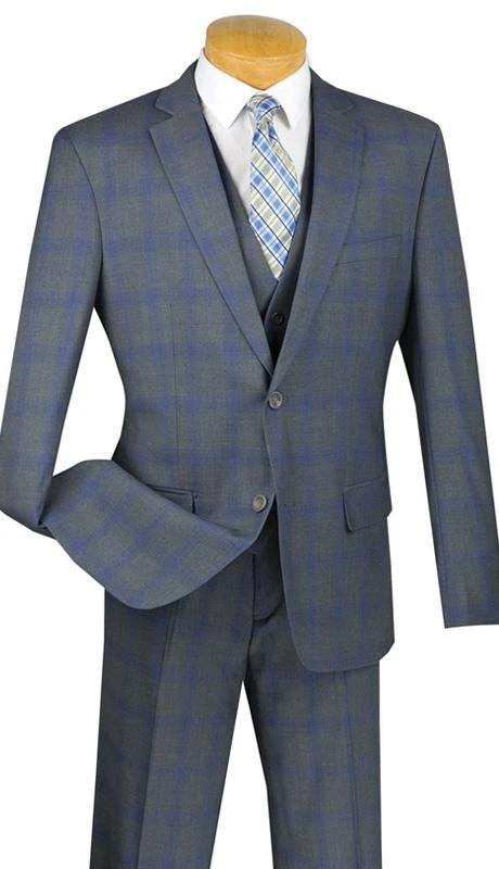 Monopoly Collection - 2 Buttons 3 Piece Suit Slim Fit Glen Plaid Gray 3 Monopoly Collection - 2 Buttons 3 Piece Suit Slim Fit Glen Plaid Gray