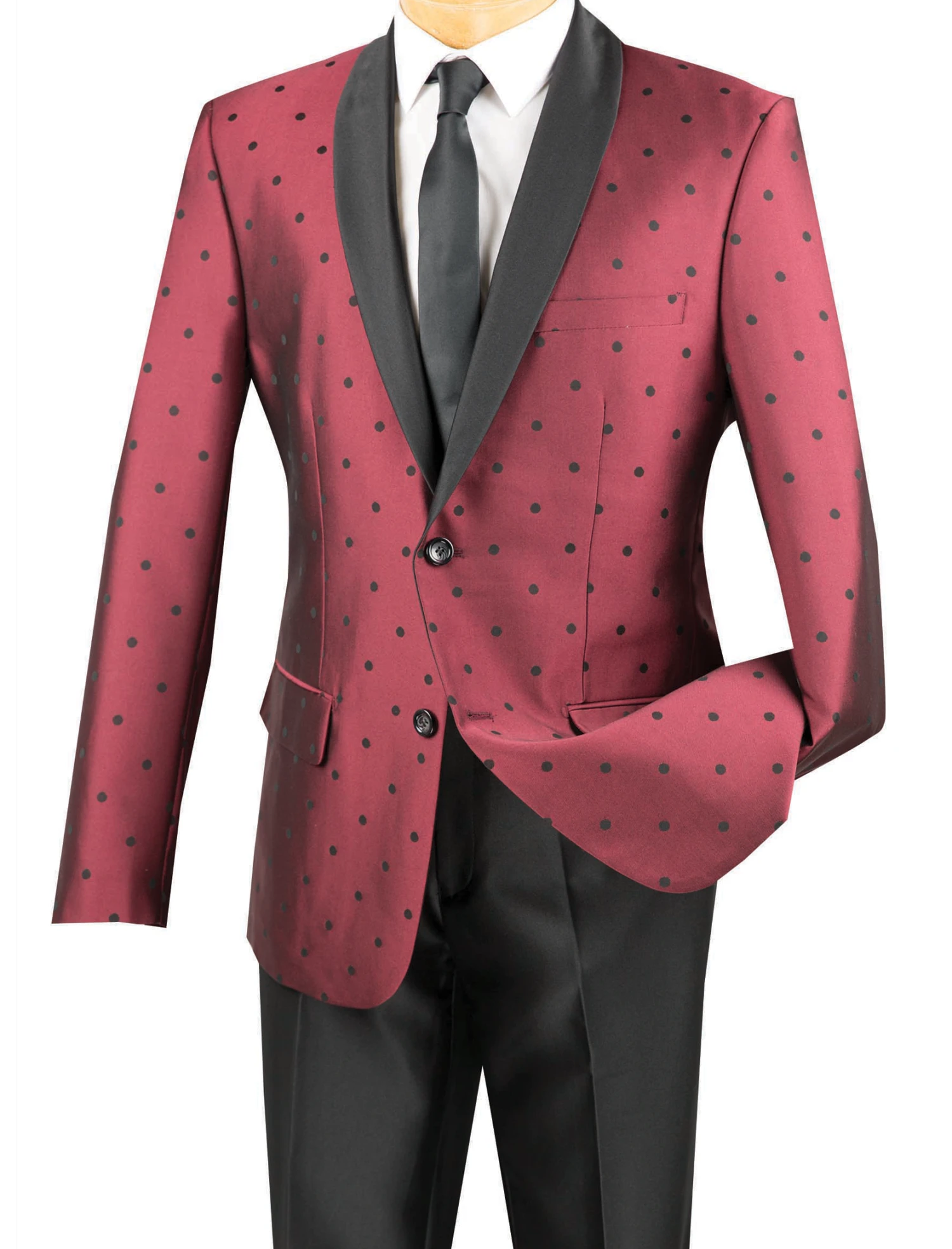 Polka Dots Fashion Suit 2 Piece Slim Fit Burgundy 3 Polka Dots Fashion Suit 2 Piece Slim Fit Burgundy