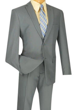 Front Page 18 Gray Slim Fit Men's 2 Piece Business Suit 2 Button