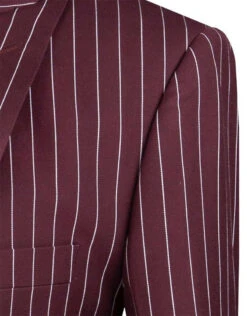 Odyssey Collection - Burgundy Regular Fit 3 Piece Suit 2 Button Gangster Stripe -Suit Gold Style Shop so1v2rs 9 burgundy detail