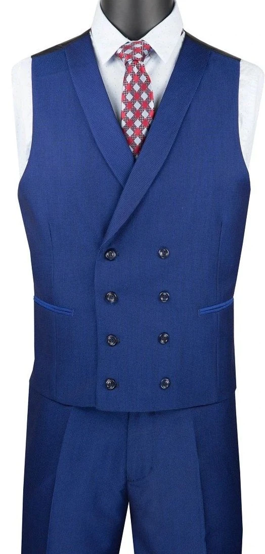Blue Slim Fit 3 Piece Suit 1 Button With Double Breasted Vest 4 Blue Slim Fit 3 Piece Suit 1 Button With Double Breasted Vest - Image 2