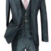 Slim Fit 3 Piece Suit Pine Green Floral Pattern Matching Vest And Pants -Suit Gold Style Shop svff 3 pine S