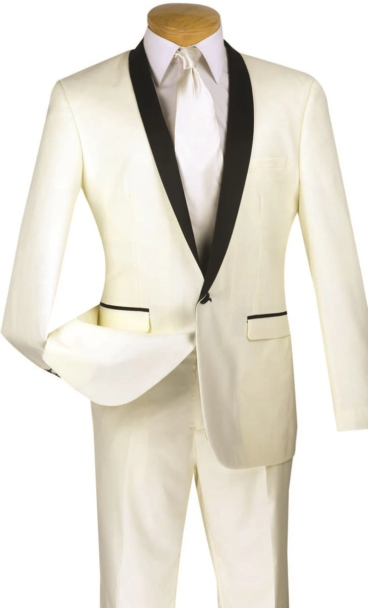 Kingsman Collection - Shawl Collar Slim Fit Tuxedo 2 Piece 1 Button Ivory 3 Kingsman Collection - Shawl Collar Slim Fit Tuxedo 2 Piece 1 Button Ivory