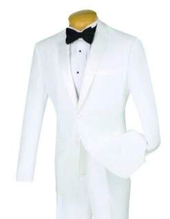Slim Fit 2 Piece Tuxedo Single Breasted 2 Button Design In White