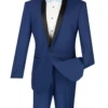 Kingsman Collection - Shawl Collar Slim Fit Tuxedo 2 Piece 1 Button In Blue -Suit Gold Style Shop t ss blue
