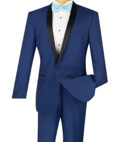Kingsman Collection - Shawl Collar Slim Fit Tuxedo 2 Piece 1 Button In Blue