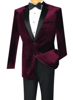 Men's Slim Fit Velvet Tuxedo 2 Piece In Wine