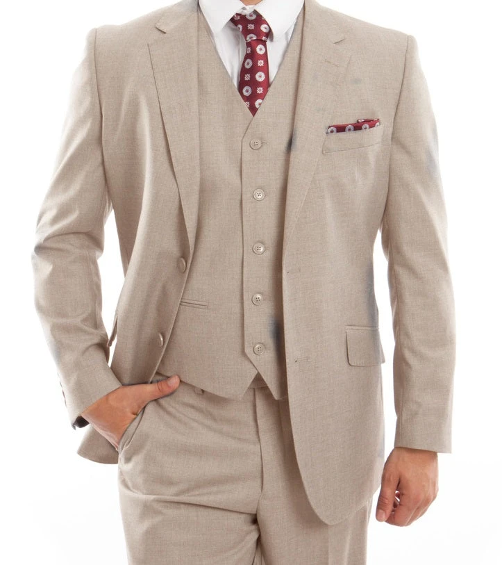 Arezzo Collection - Wool Suit Modern Fit Italian Style 3 Piece In Tan 3 Arezzo Collection - Wool Suit Modern Fit Italian Style 3 Piece In Tan